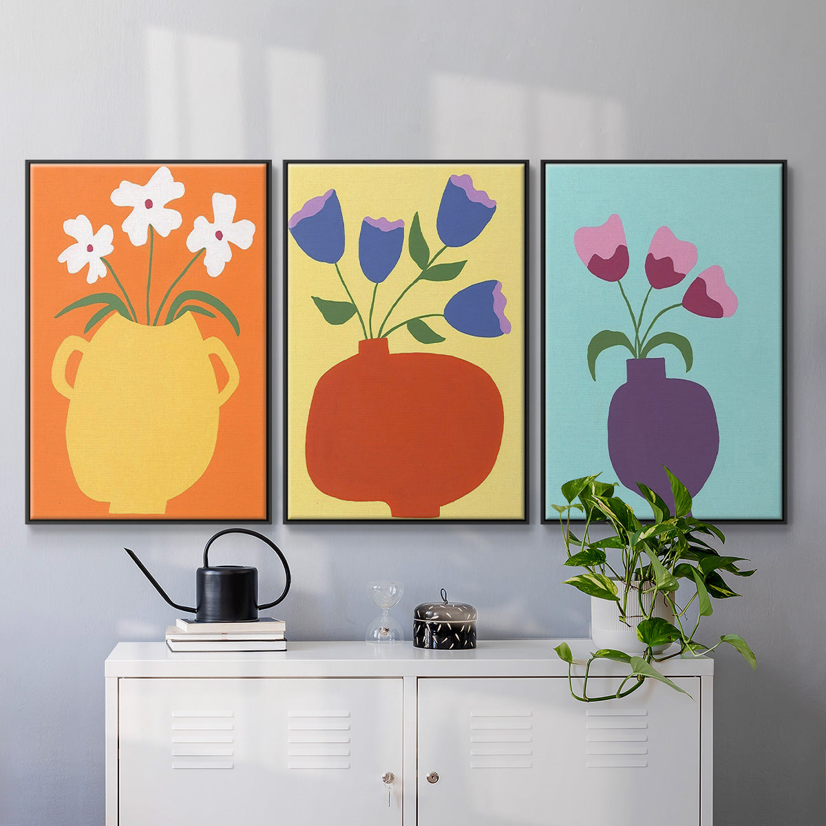 Modern Blooms I - Framed Premium Gallery Wrapped Canvas L Frame 3 Piece Set - Ready to Hang