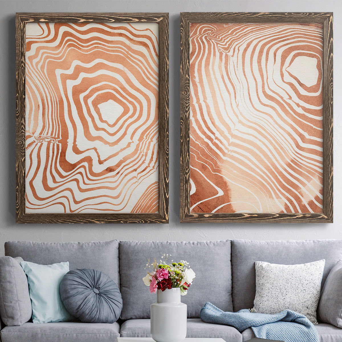 Wood Grain Suminagashi I - Premium Framed Canvas 2 Piece Set - Ready to Hang