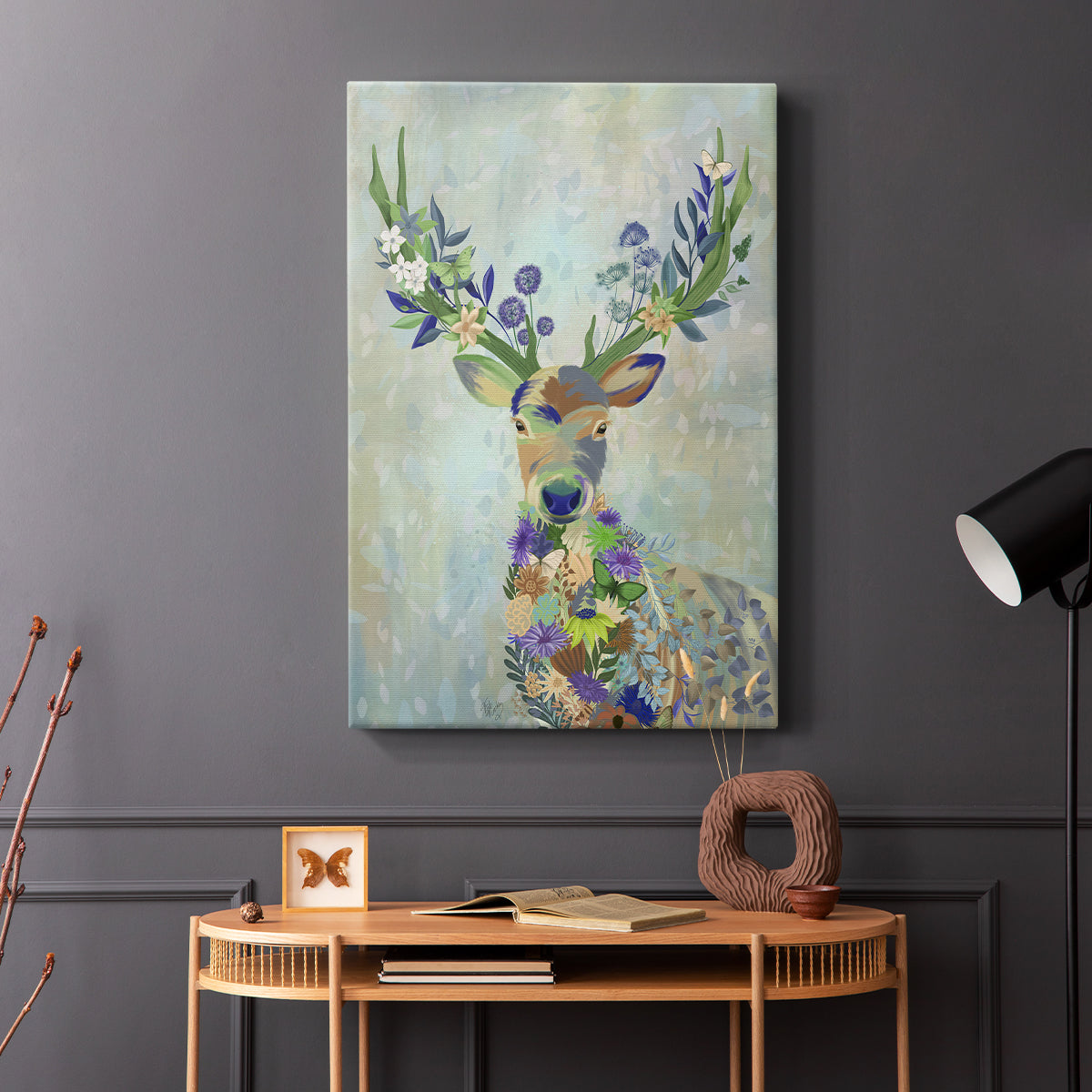 Fantastic Florals Deer, Portrait - Canvas Art Print