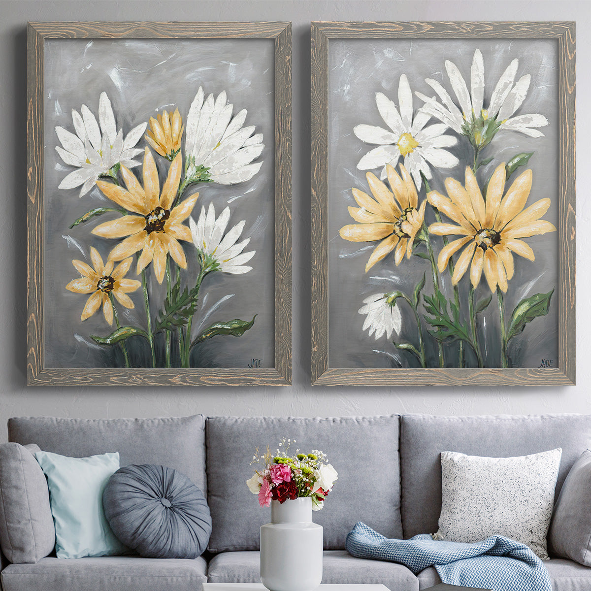 Summer Daisies I - Premium Framed Canvas 2 Piece Set - Ready to Hang