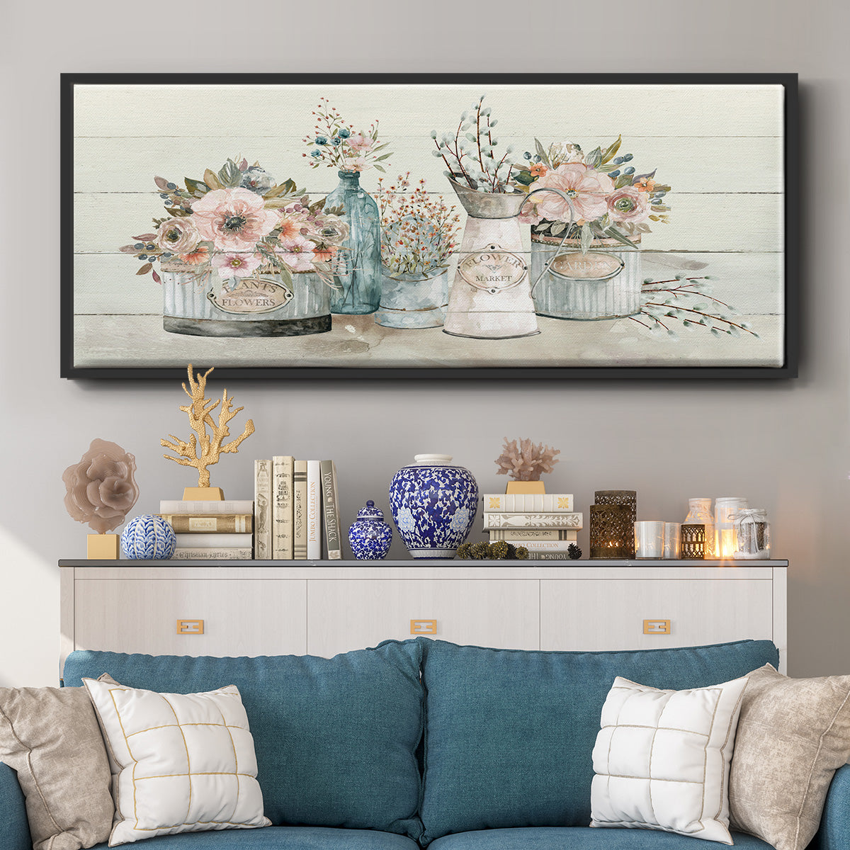 Flower Market - Floater Framed Canvas Print