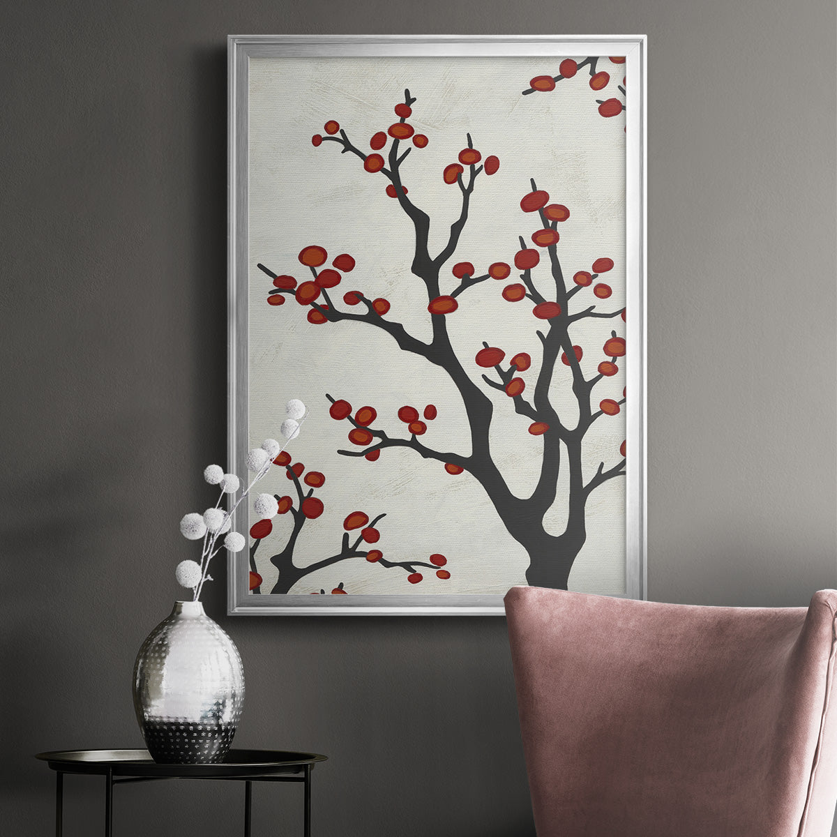 Red Berry Branch II - Modern Framed Canvas Print