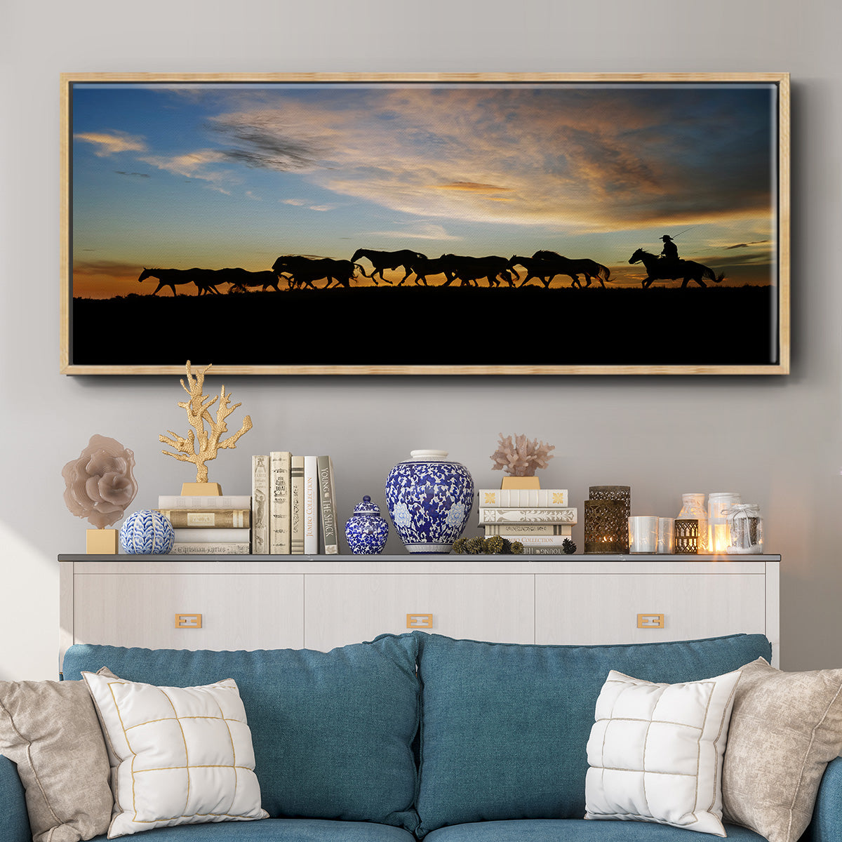 Sunlit Horses V - Floater Framed Canvas Print