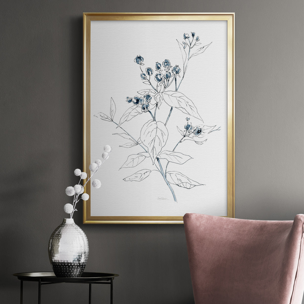 Indigo Sketch I - Modern Framed Canvas Print