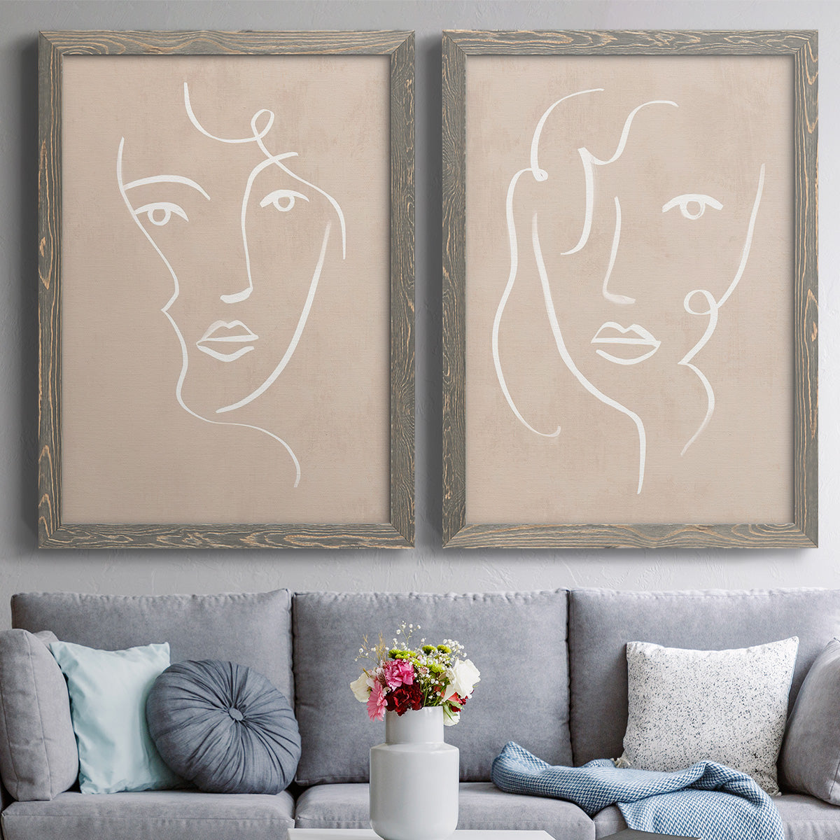 Curly Face I - Premium Framed Canvas 2 Piece Set - Ready to Hang