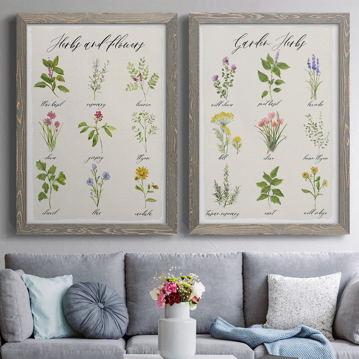 Herbs and Flowers - Premium Framed Canvas 2 Piece Set - Ready to Hang