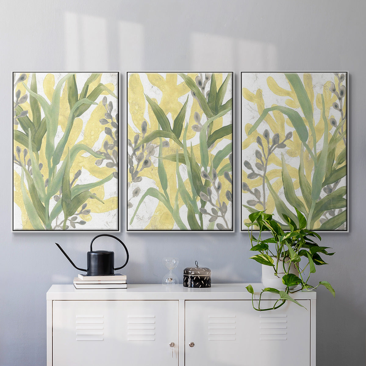 Sea Grass Fresco I - Framed Premium Gallery Wrapped Canvas L Frame 3 Piece Set - Ready to Hang