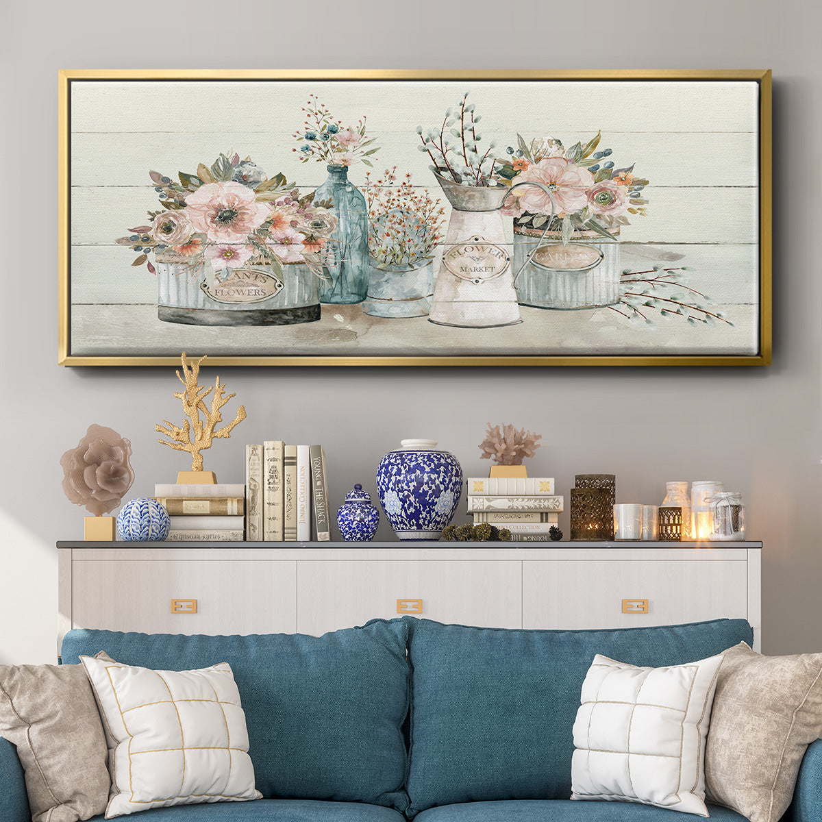 Flower Market - Floater Framed Canvas Print