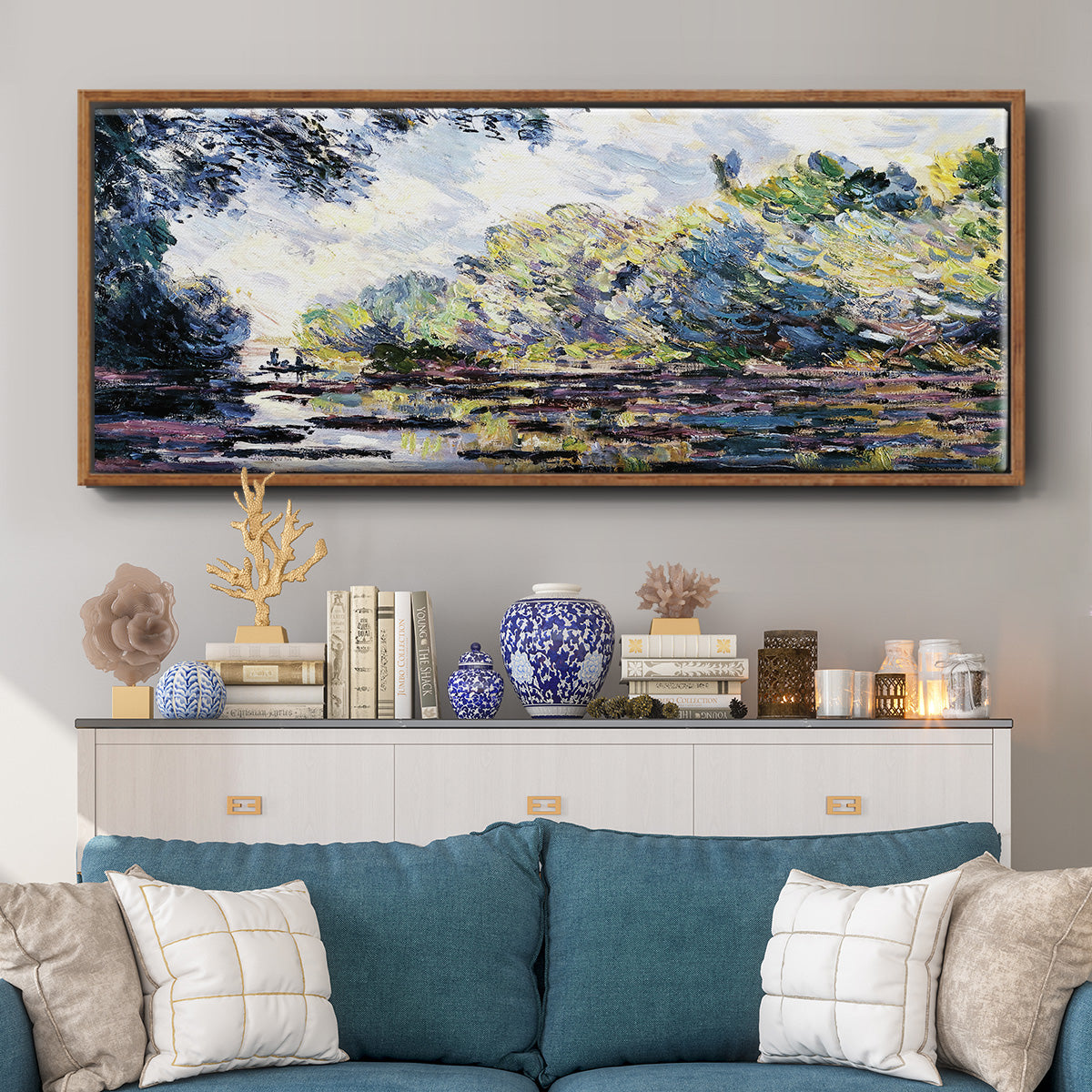 Section of the Seine, Near Giverny, 1885 - Floater Framed Canvas Print
