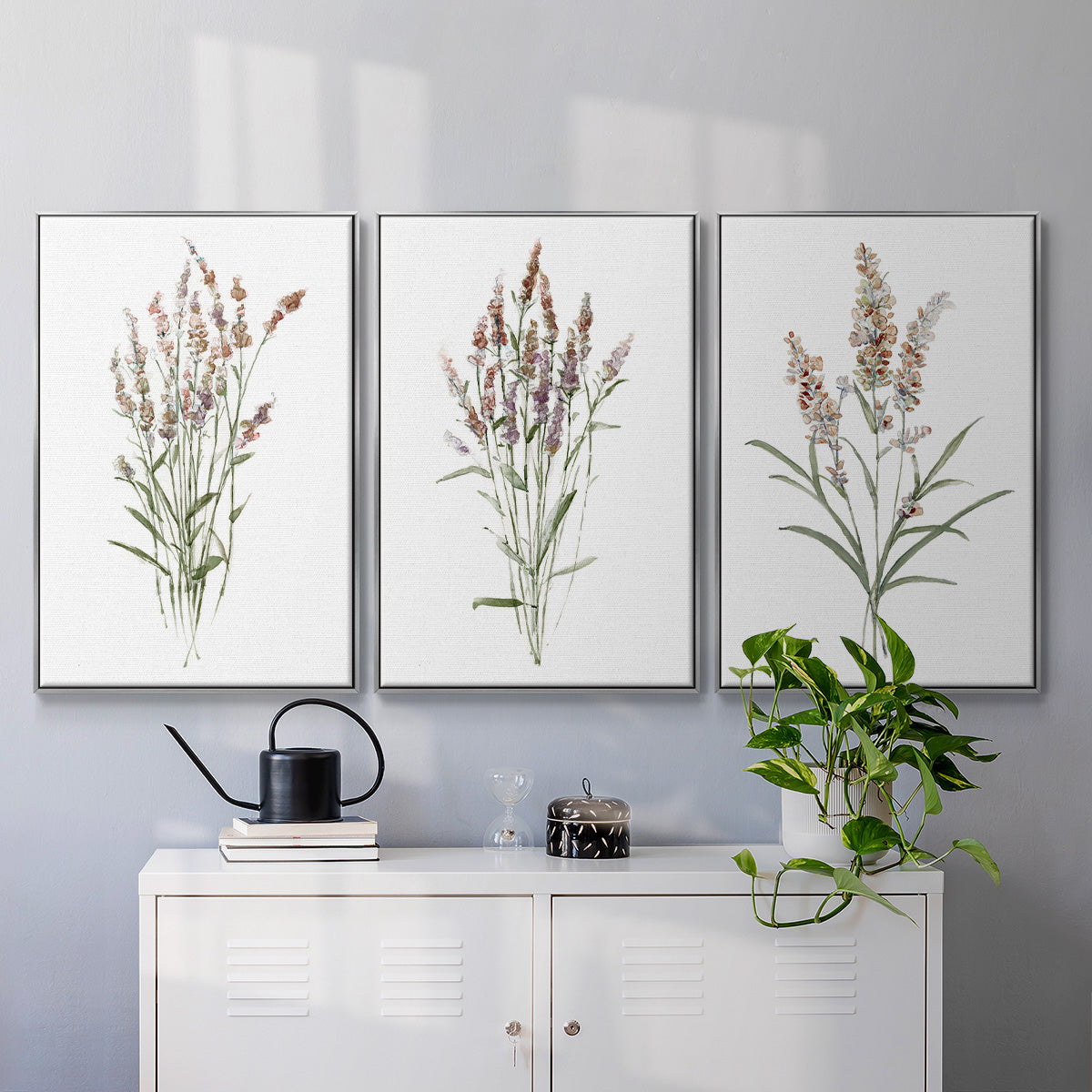 Dainty Botanical I - Framed Premium Gallery Wrapped Canvas L Frame 3 Piece Set - Ready to Hang