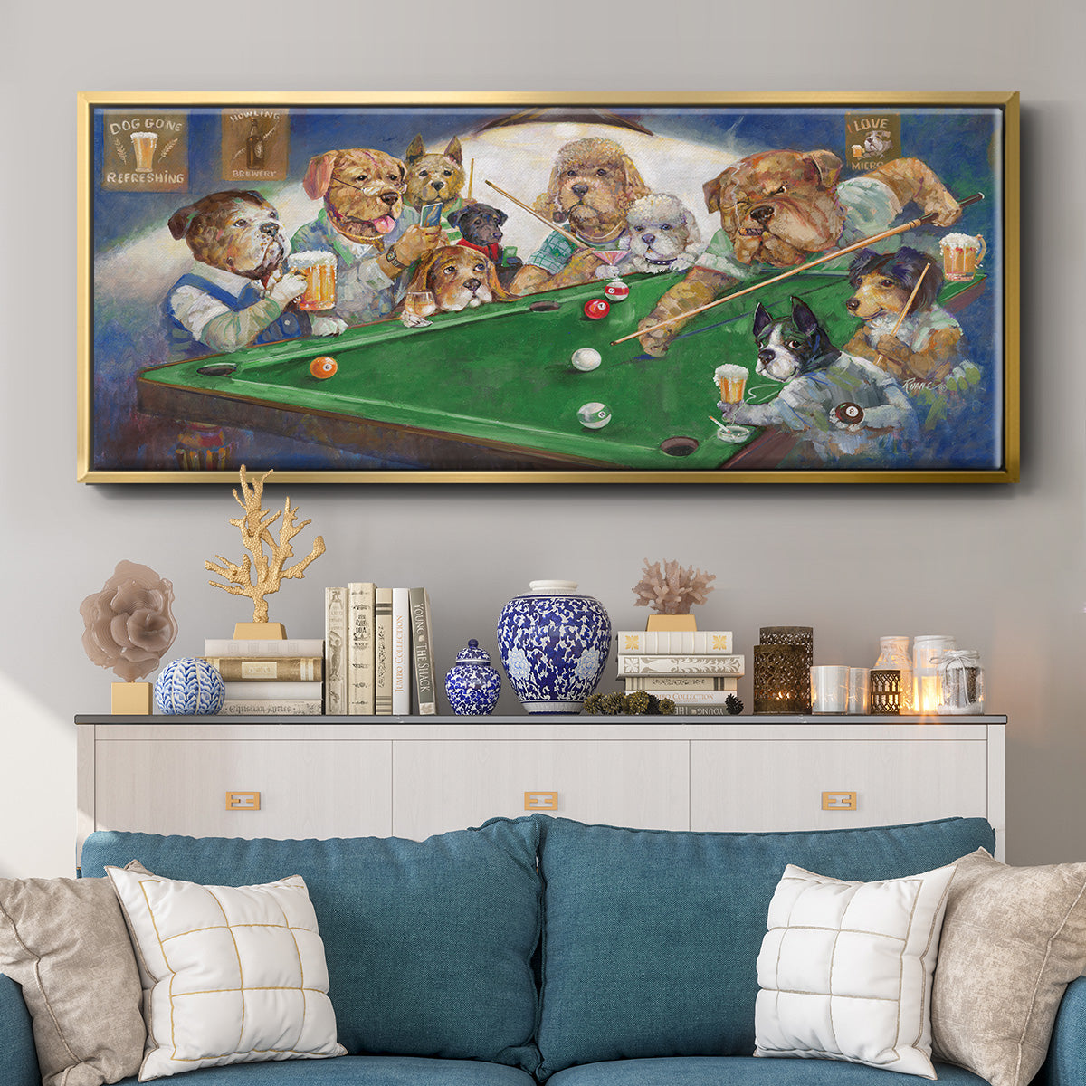 Pool Dogs - Floater Framed Canvas Print