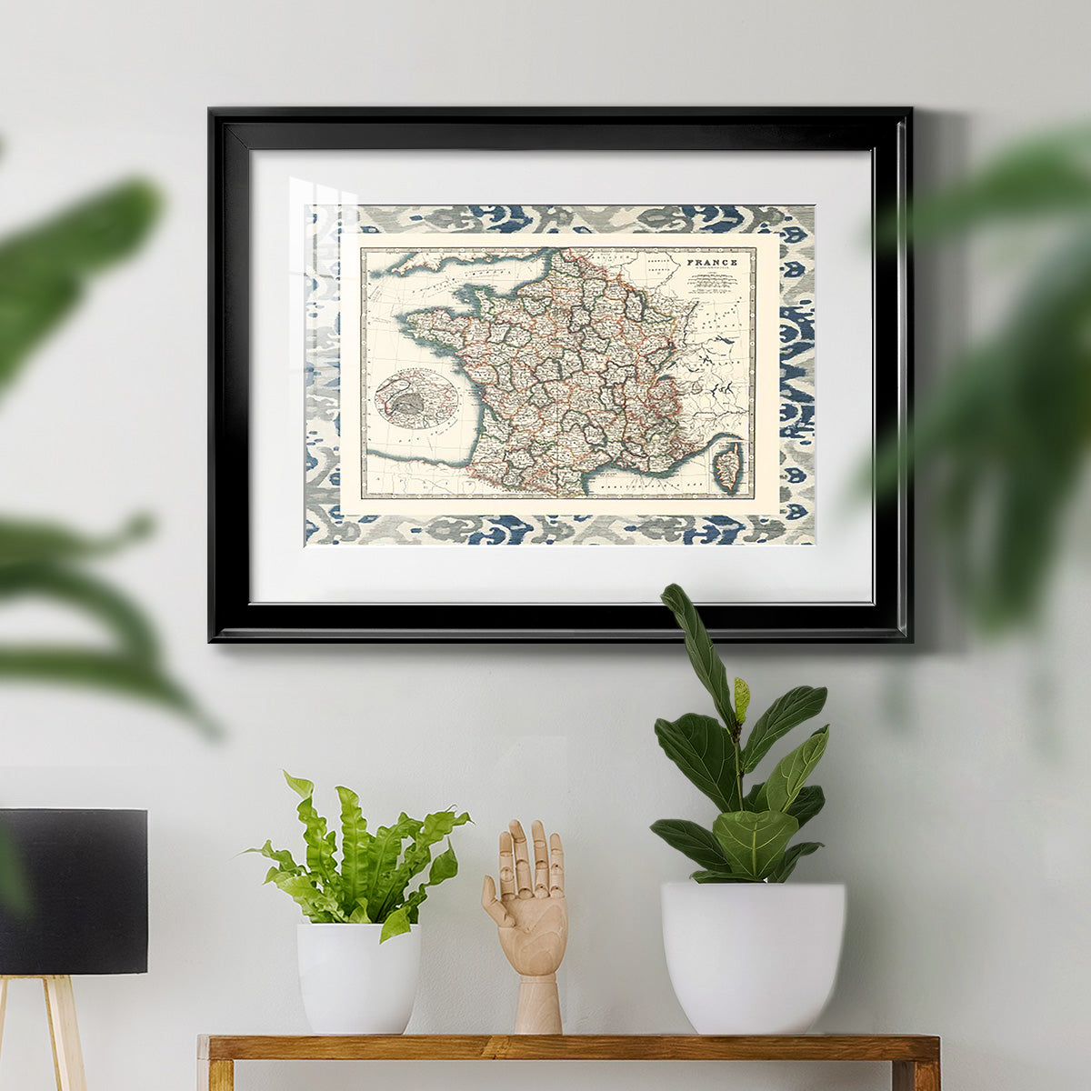 Bordered Map of France - Modern Framed Art Print