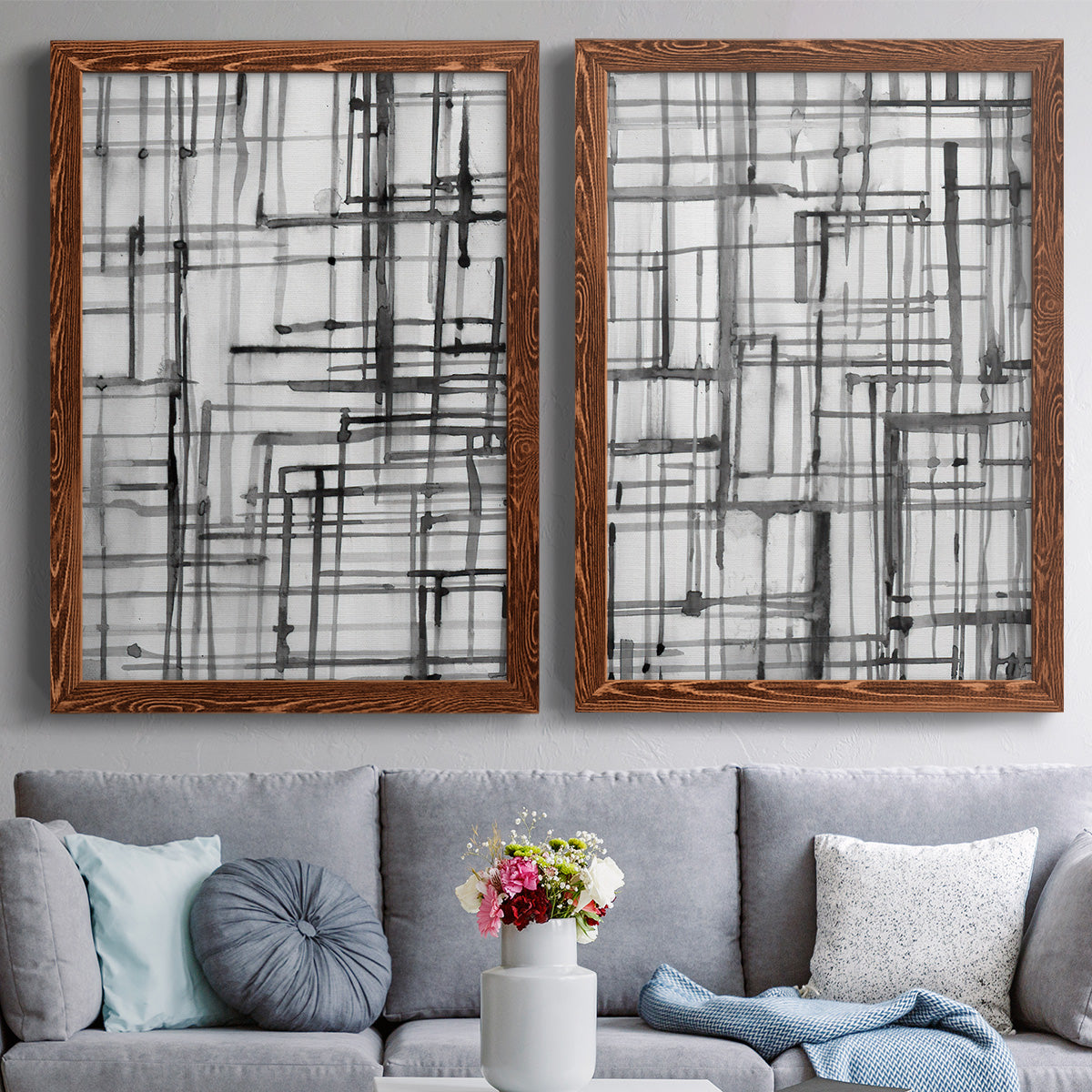 Line Meditation I - Premium Framed Canvas 2 Piece Set - Ready to Hang