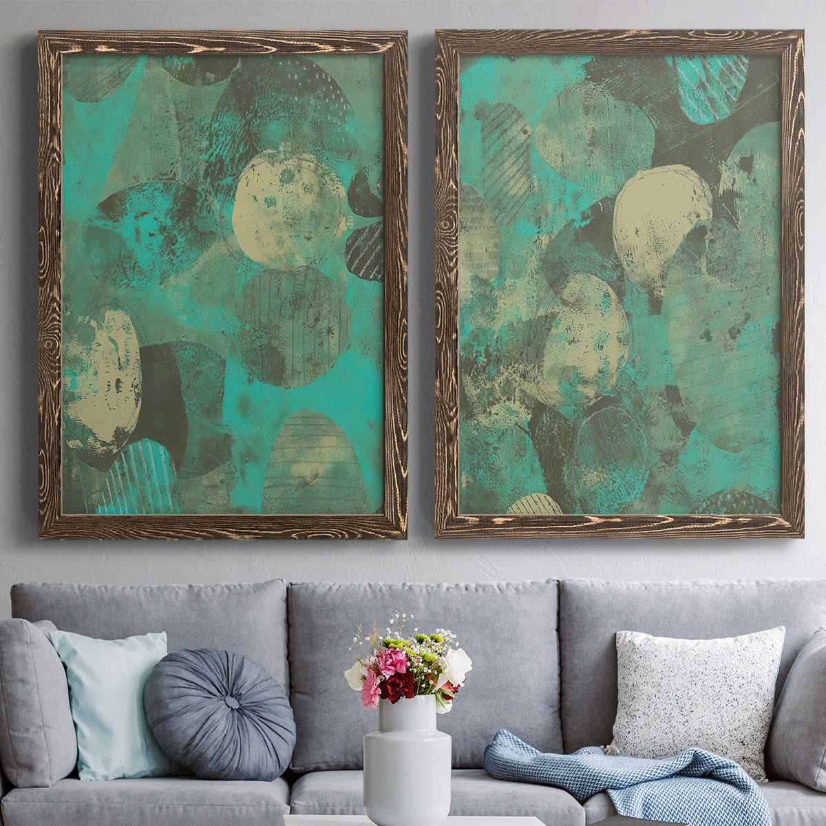 Minty Green Orbs I - Premium Framed Canvas 2 Piece Set - Ready to Hang