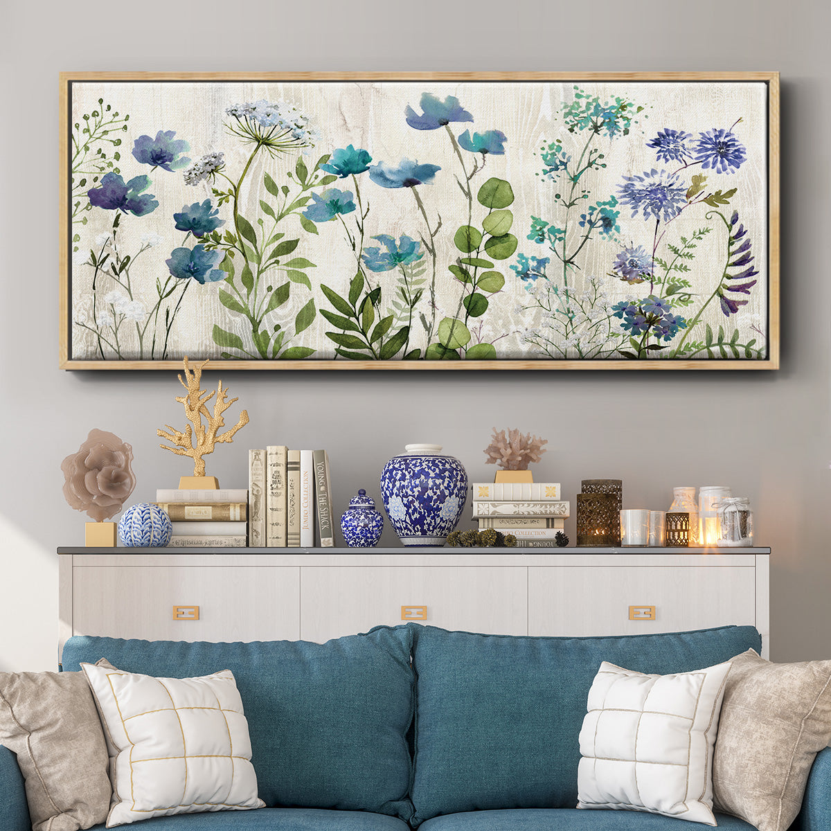 Blue Meadow - Floater Framed Canvas Print