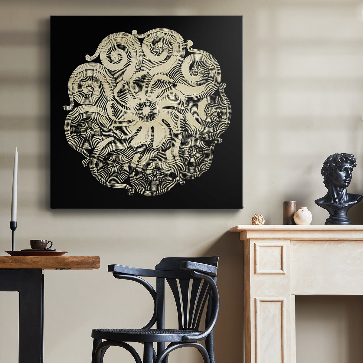 Black and Tan Rosette I - Canvas Art Print