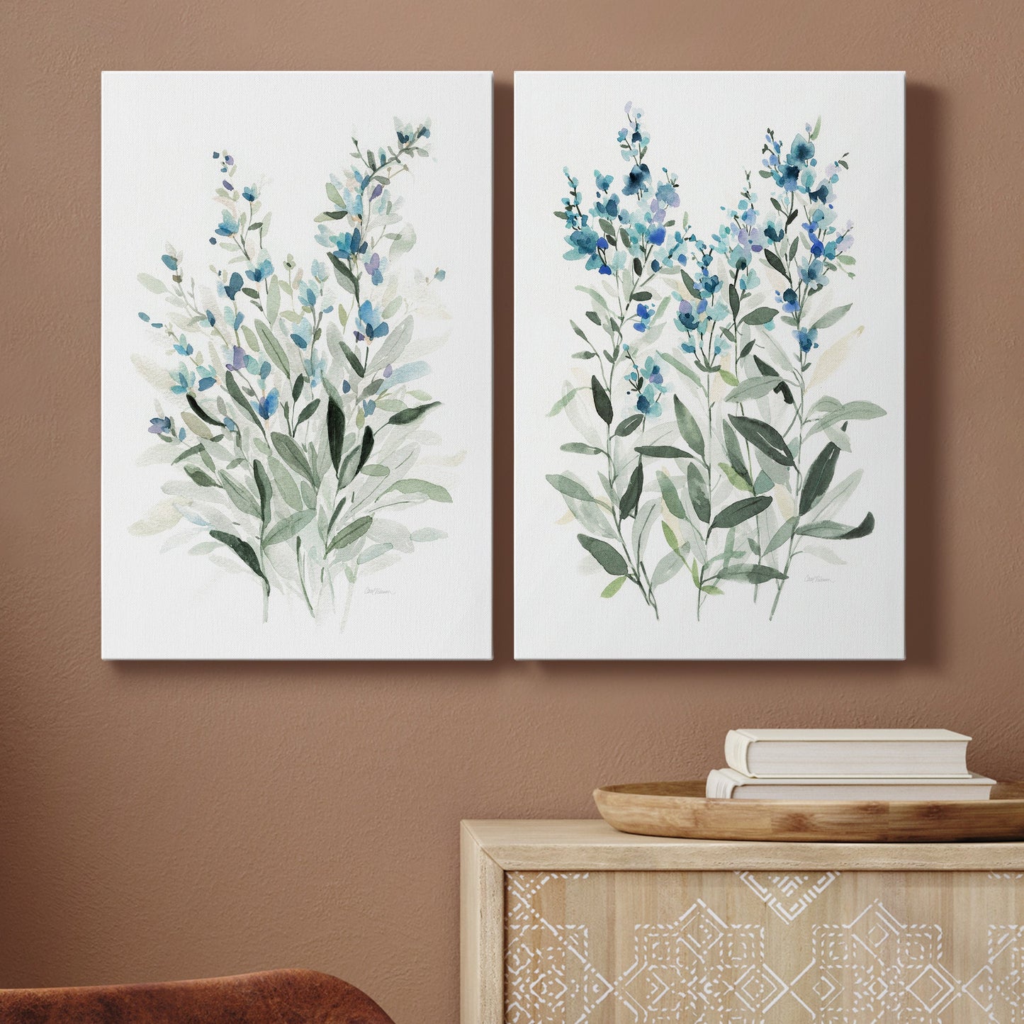 Delicate Blue Botanical I Premium Gallery Wrapped Canvas - Ready to Hang - Set of 2 - 8 x 12 Each