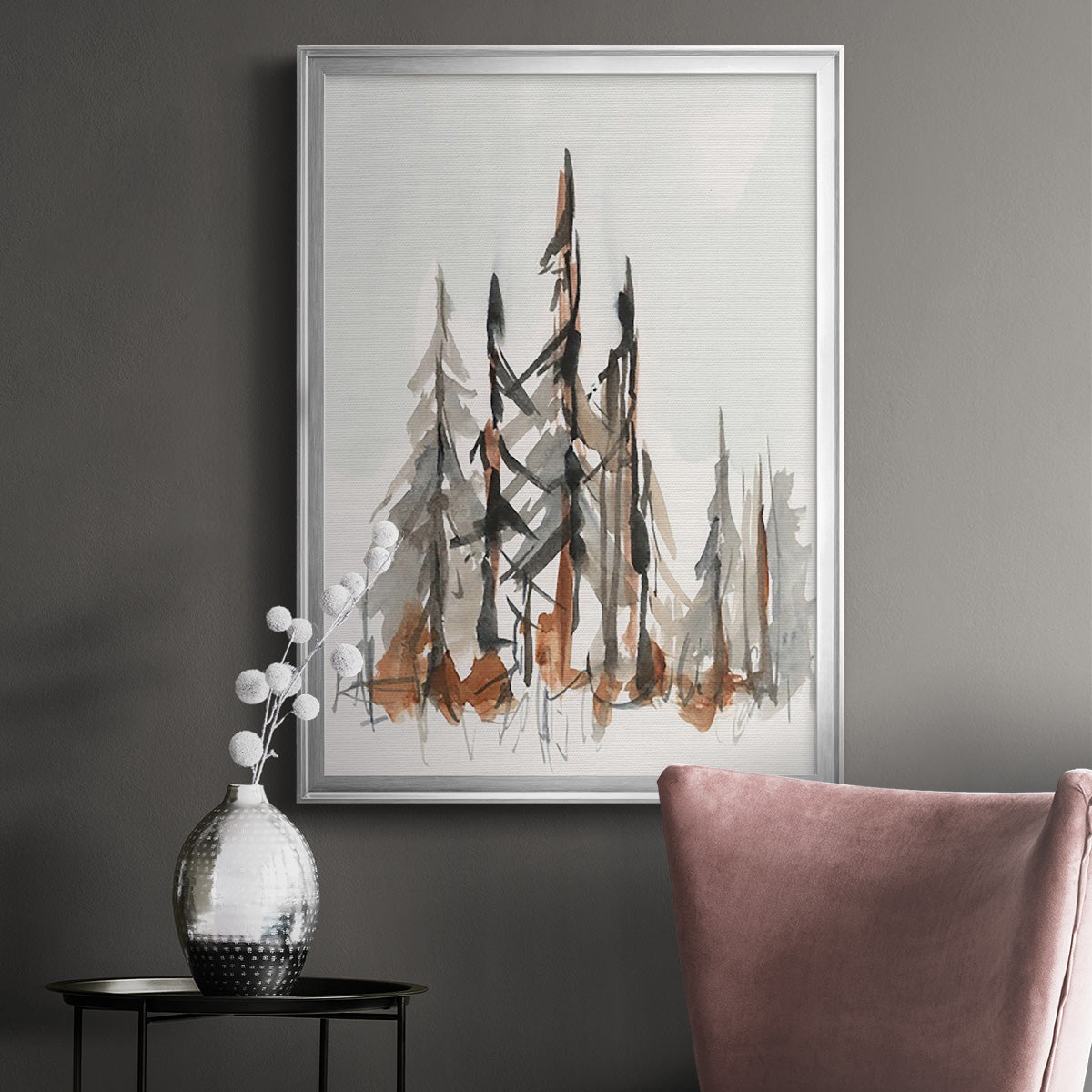 Rustic Evergreens II - Modern Framed Canvas Print