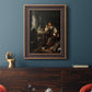 Classical portrait of a soldier smoking a pipe by Frans van Mieris the Elder in an ornate bronzed mahogany wood frame displayed in a dark-toned interior setting.