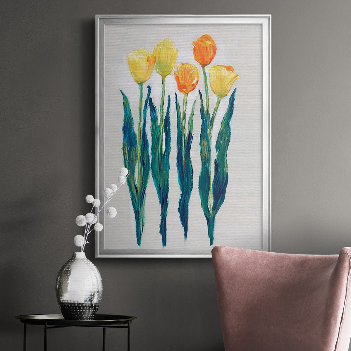 Tulips in a Row II - Modern Framed Canvas Print