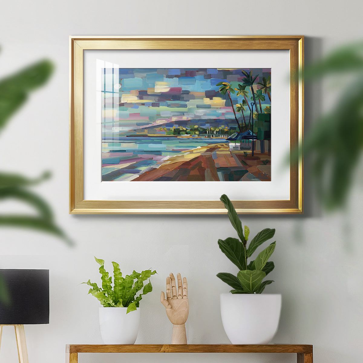 Morning Moon Over Waikiki - Modern Framed Art Print