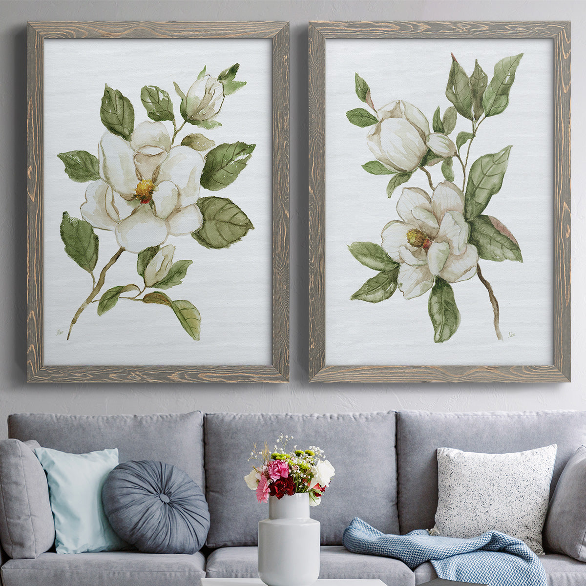 Magnolia Morning I - Premium Framed Canvas 2 Piece Set - Ready to Hang