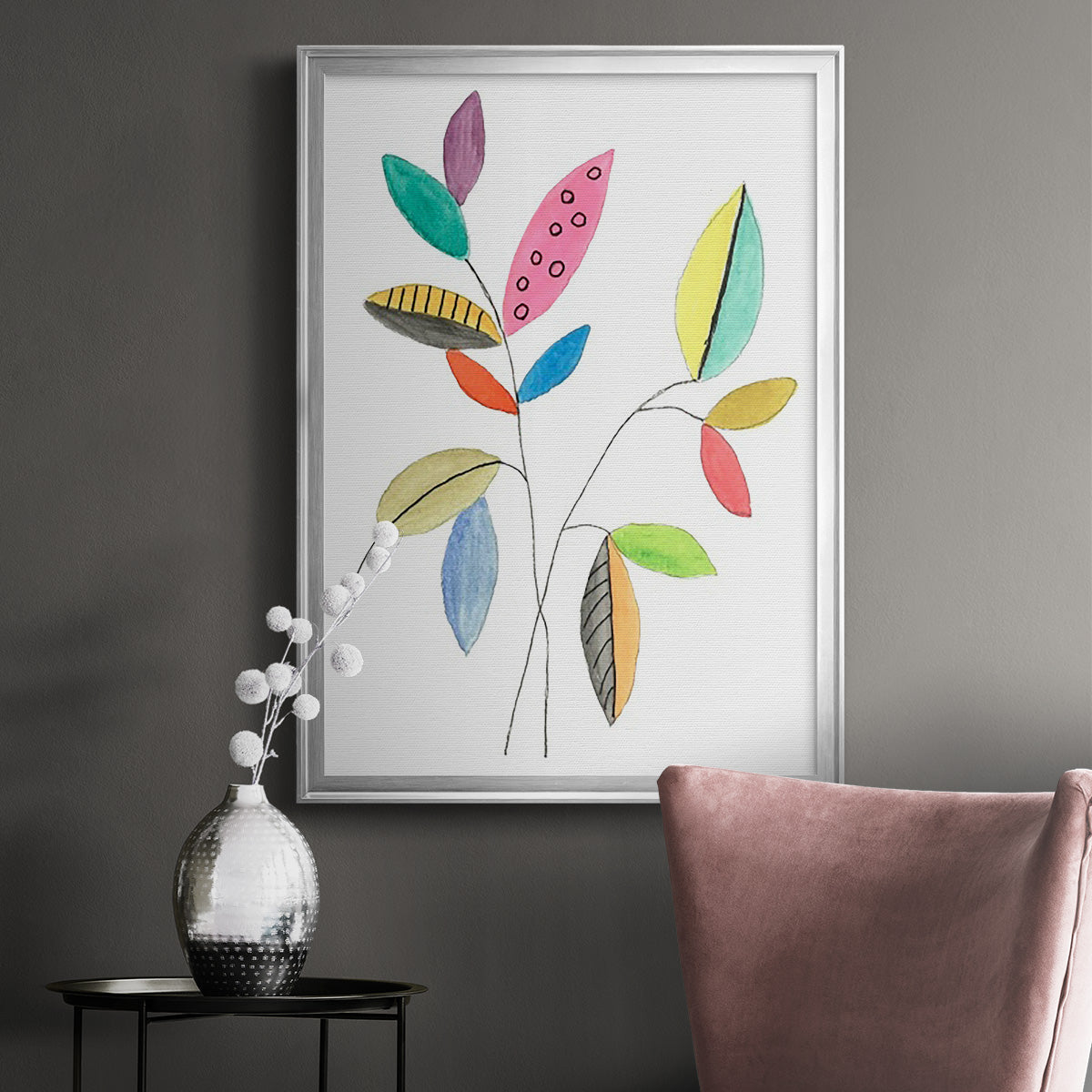 Color Pop Leaves III - Modern Framed Canvas Print