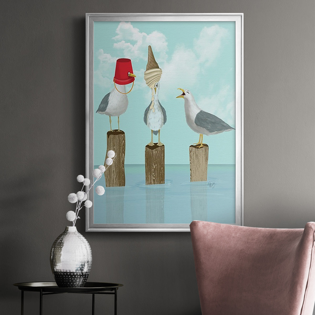 Silly Seagulls - Modern Framed Canvas Print