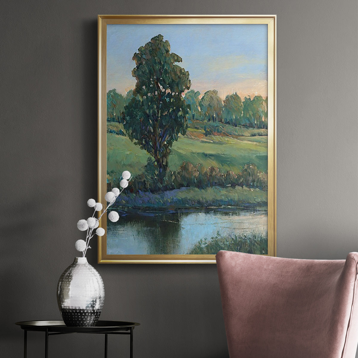 Tree by the Riverbank II - Modern Framed Canvas Print