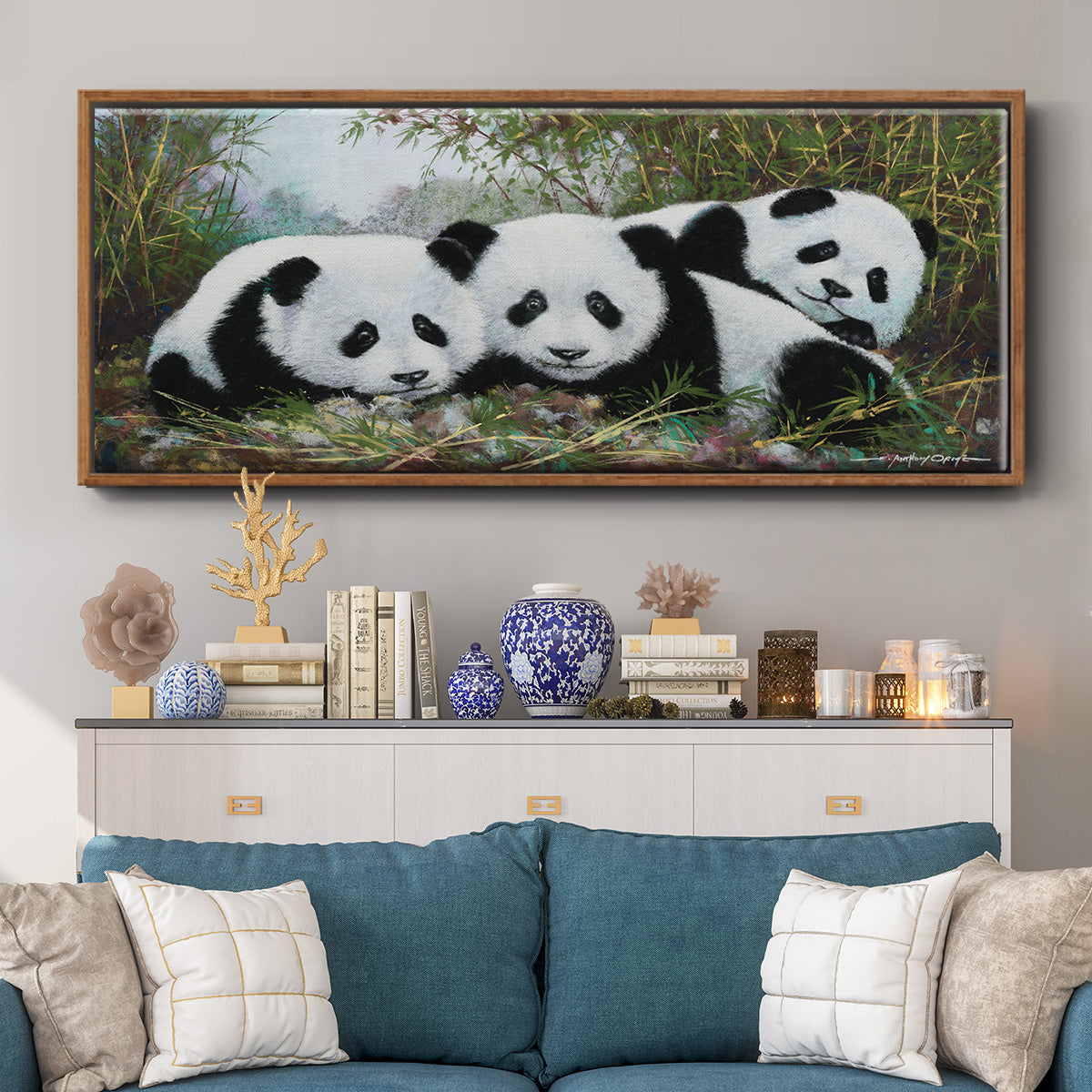 Panda Play - Floater Framed Canvas Print