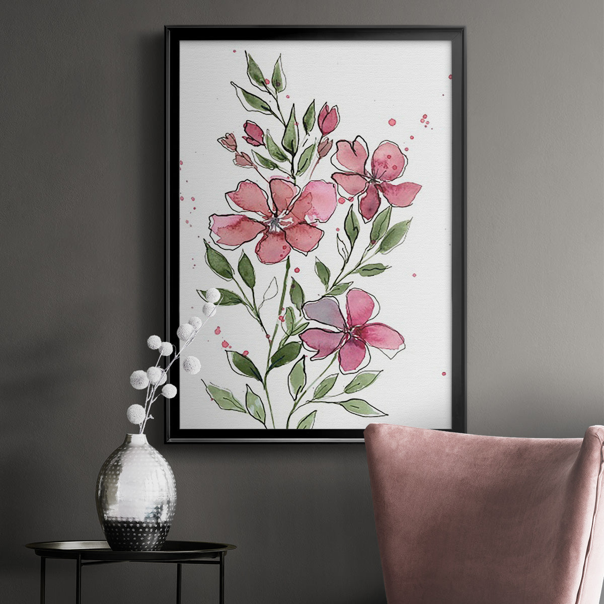 Watercolor Floral Stems I - Modern Framed Canvas Print