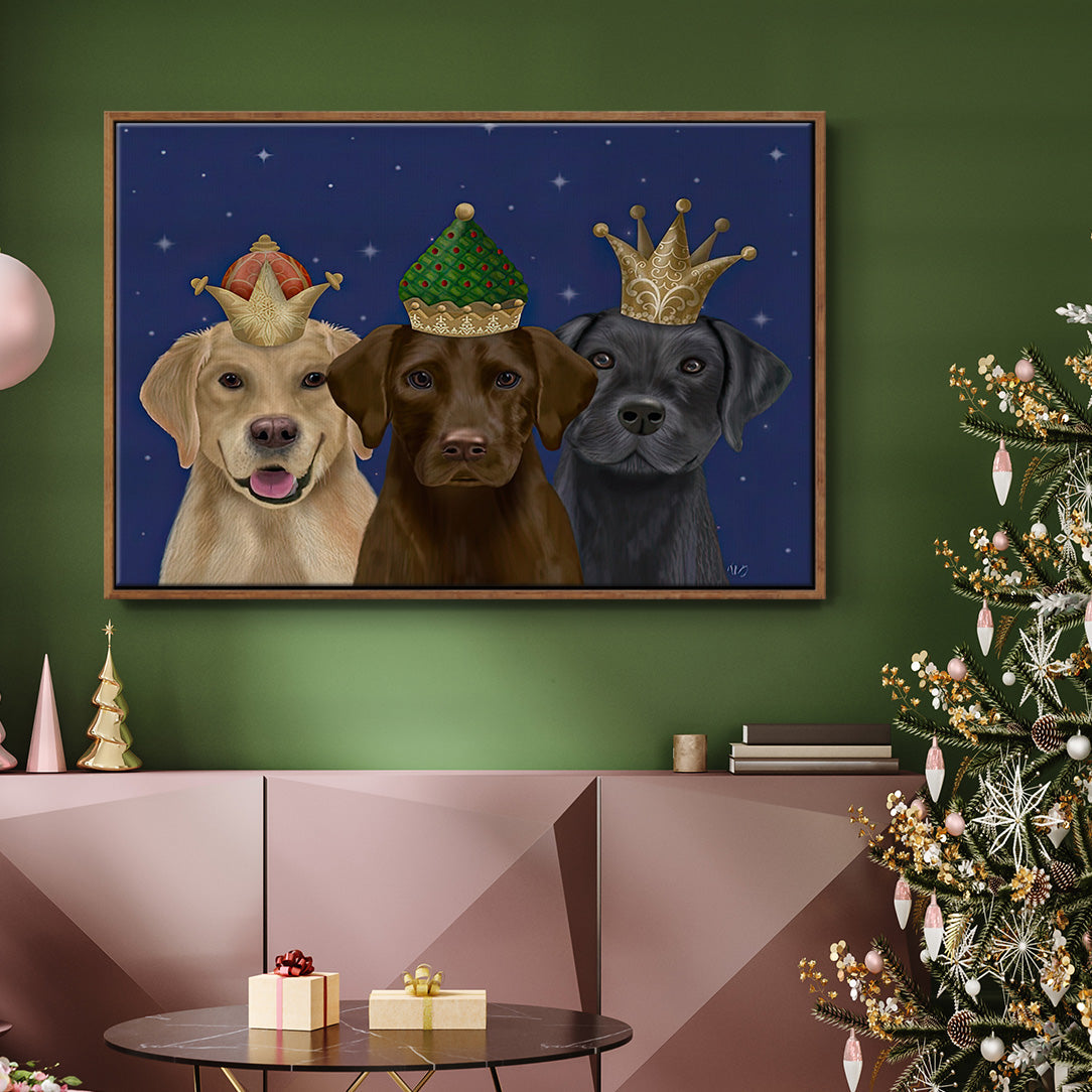 Christmas Labradors, Three Kings - Floater Framed Canvas Print