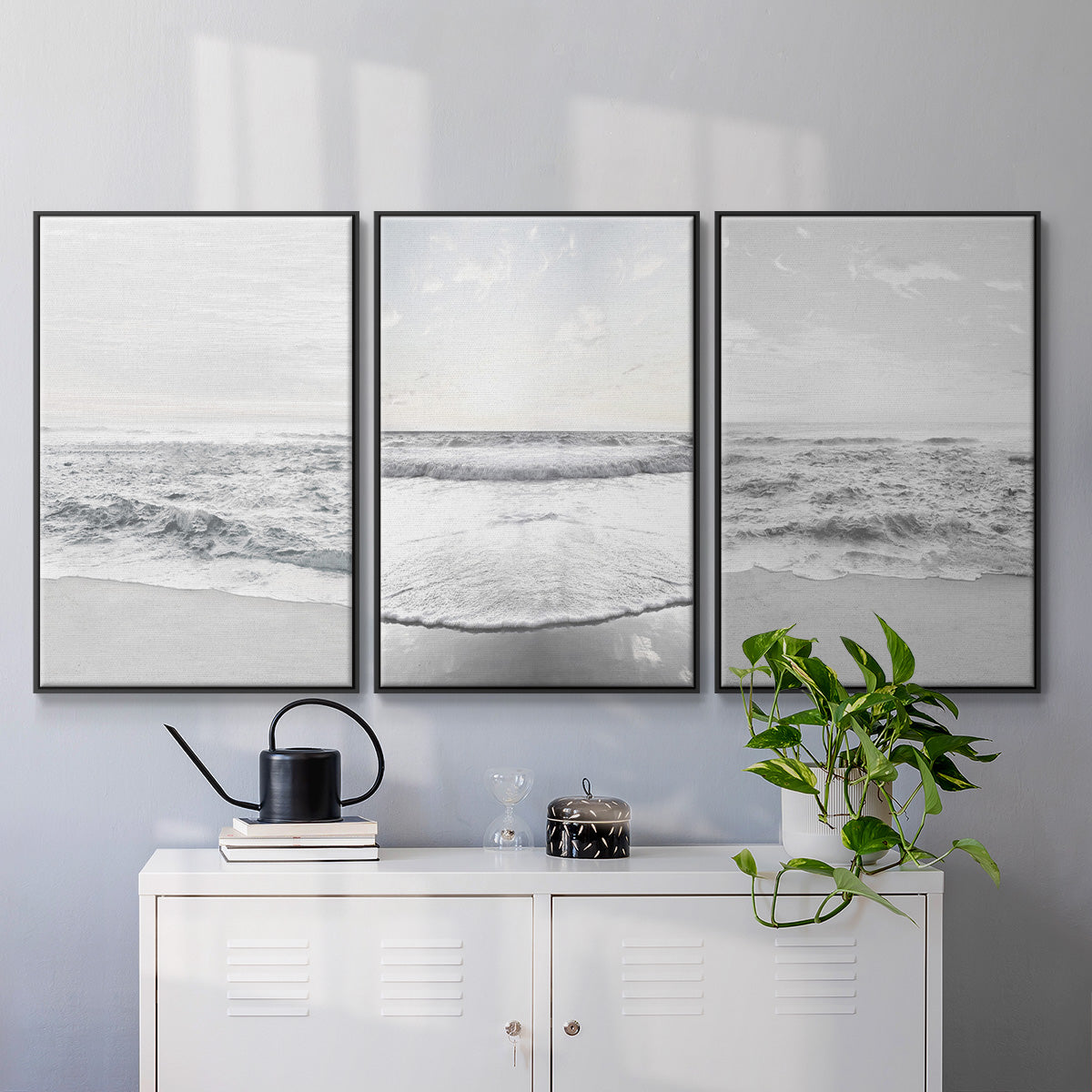 Gentle Tides I - Framed Premium Gallery Wrapped Canvas L Frame 3 Piece Set - Ready to Hang