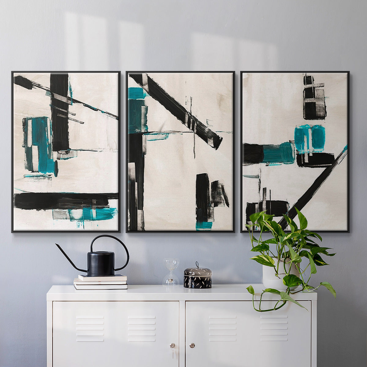 Geometry Notes I - Framed Premium Gallery Wrapped Canvas L Frame 3 Piece Set - Ready to Hang