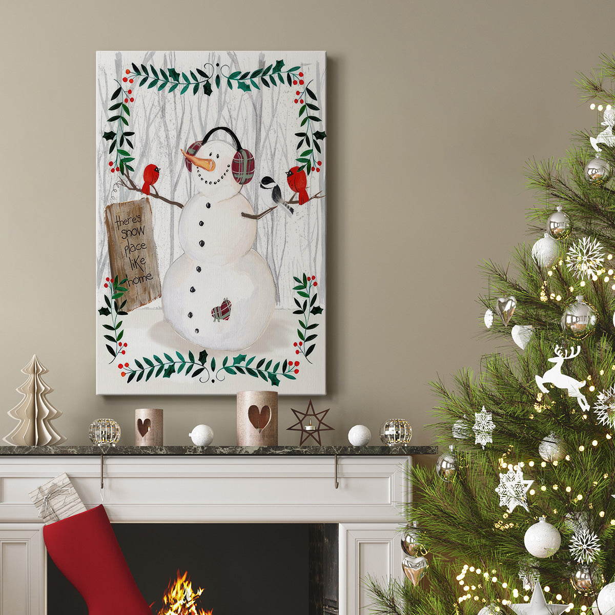 Folk Snowman Forest II - Gallery Wrapped Canvas