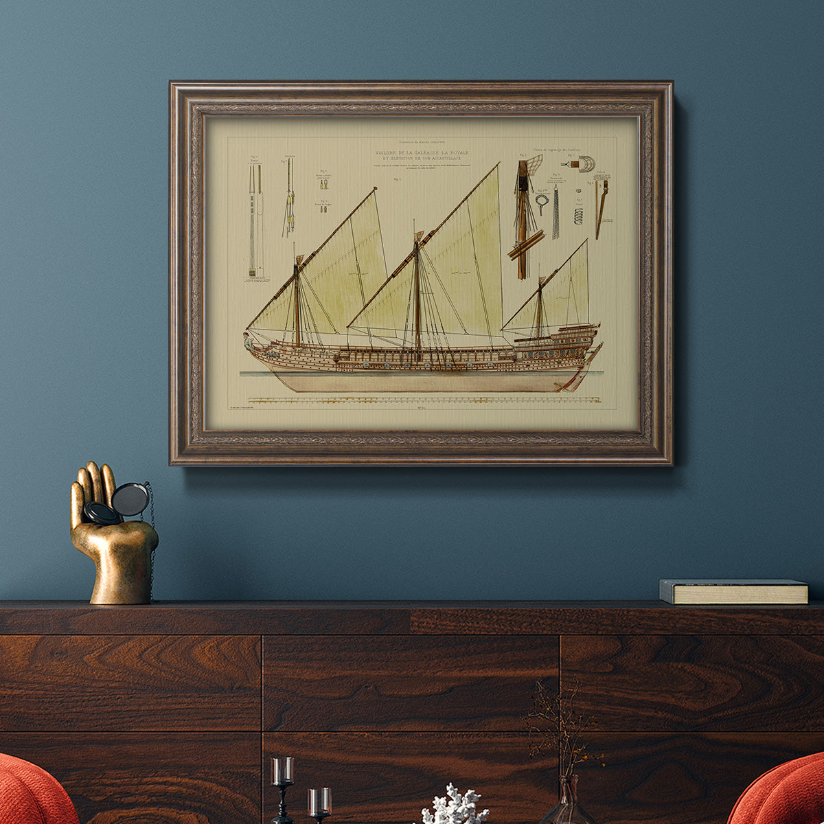 Antique Ship Plan VI Premium Framed Canvas- Ready to Hang