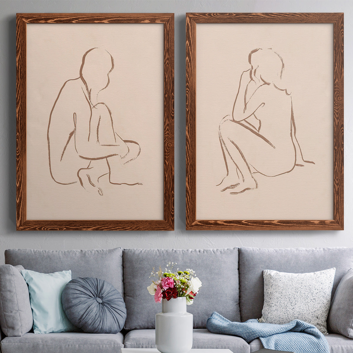 Sketched Pose I - Premium Framed Canvas 2 Piece Set - Ready to Hang