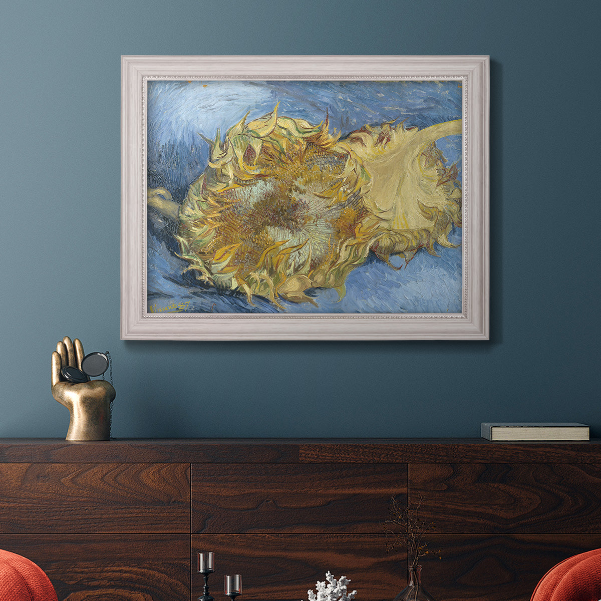 Two Cut Sunflowers - Ornate Framed Canvas Print