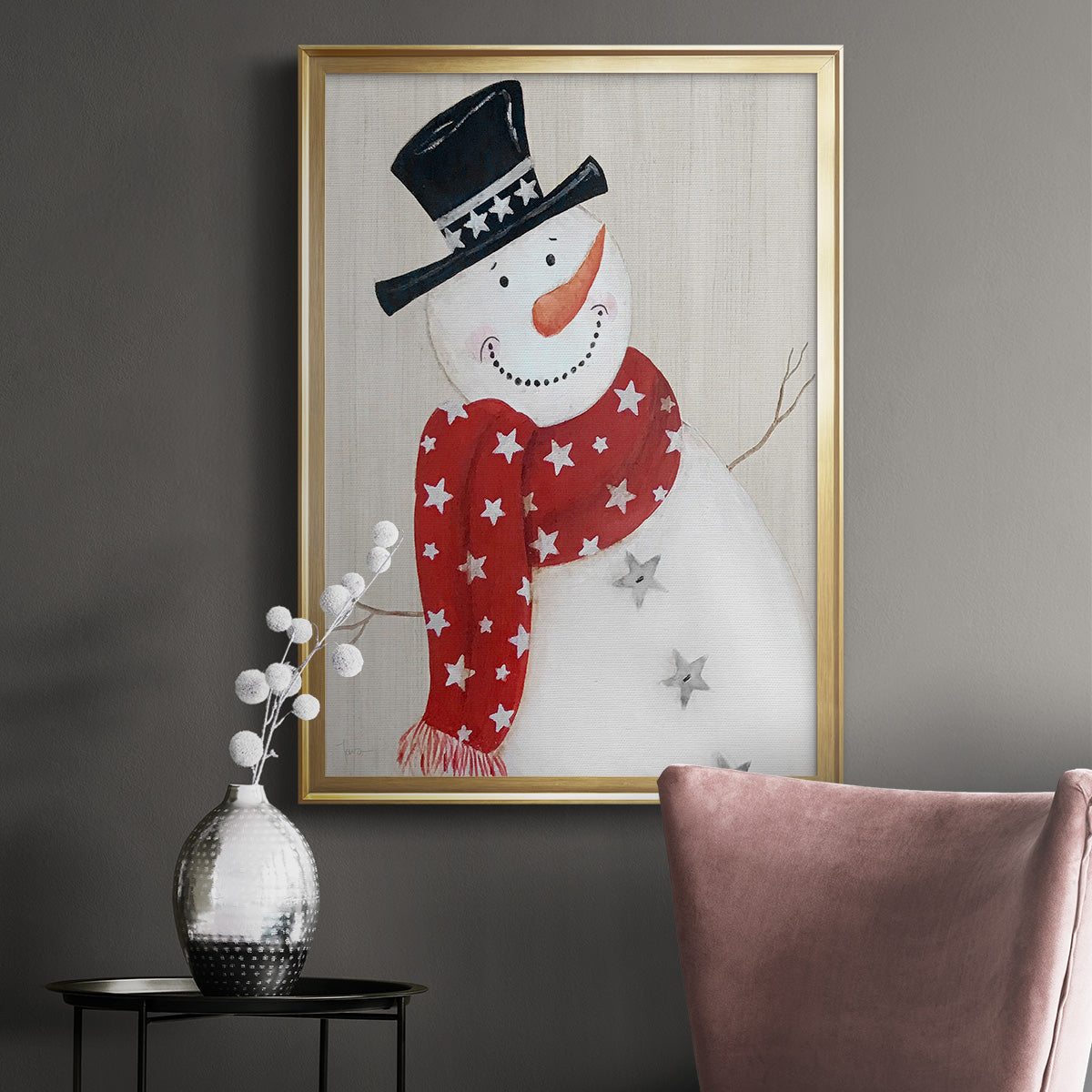 Festive Snowman I - Modern Framed Canvas Print