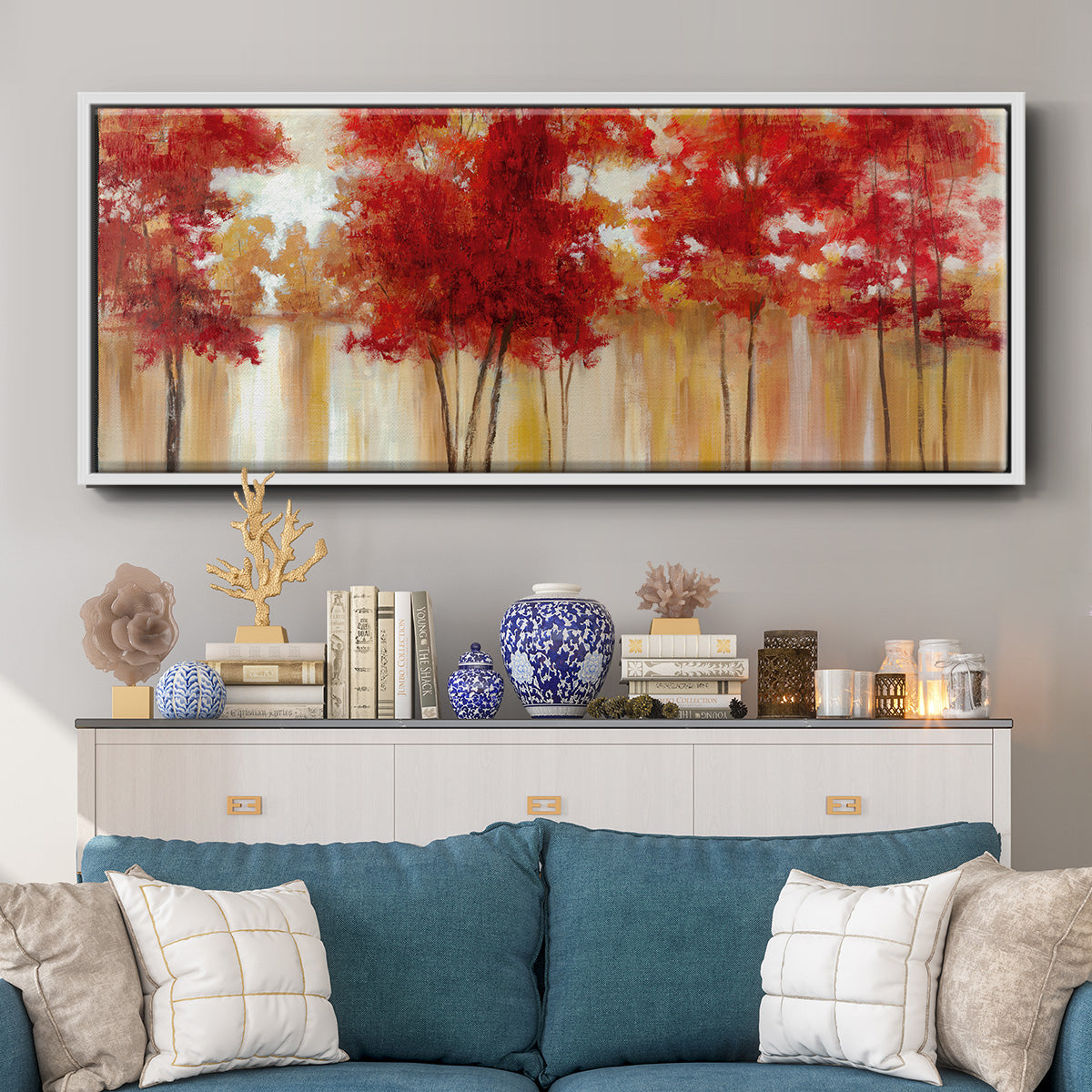 Red Trees - Floater Framed Canvas Print