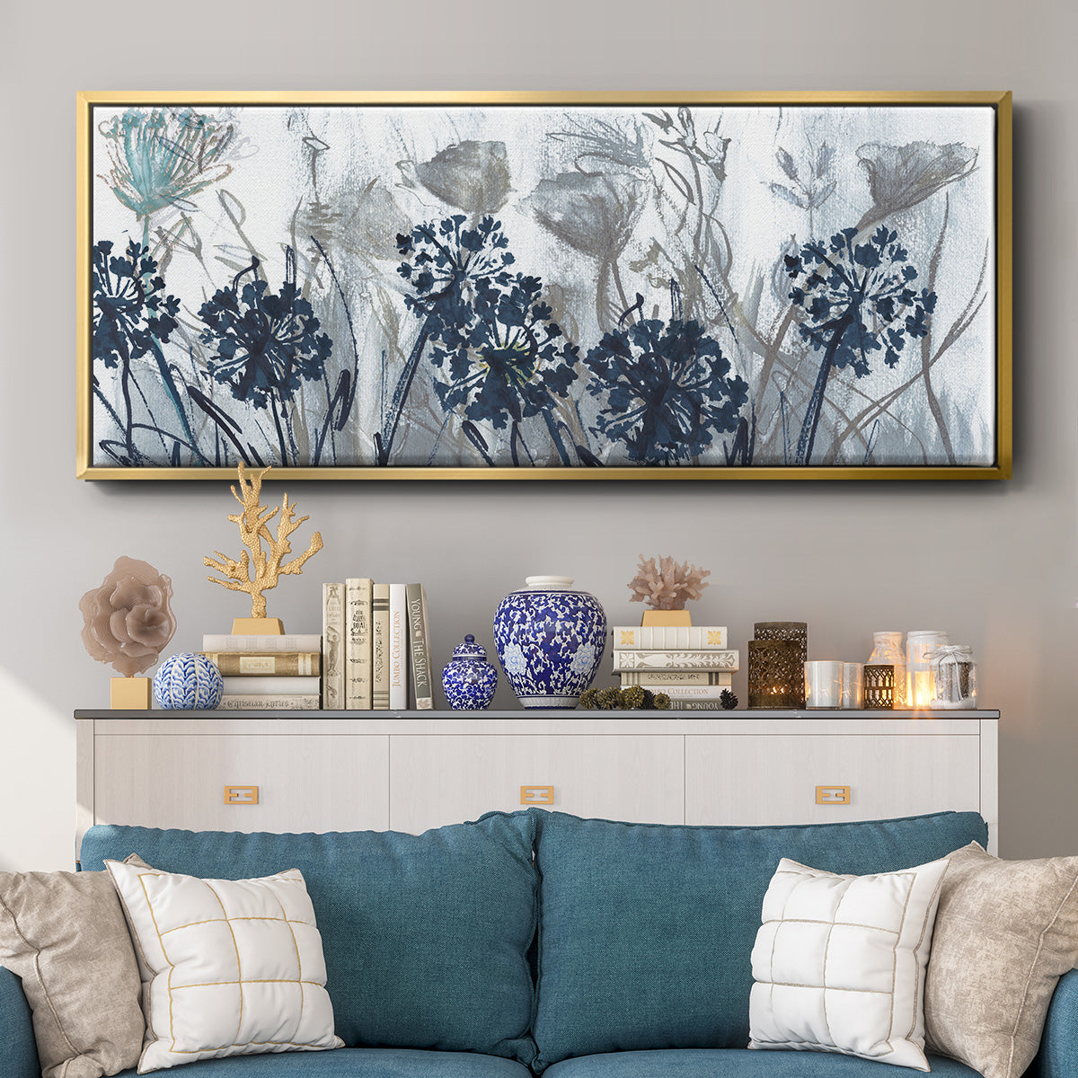 Indigo Field - Floater Framed Canvas Print