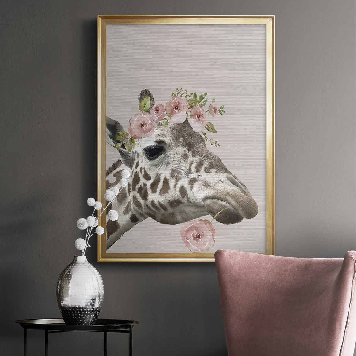 Peek A Boo Giraffe II - Modern Framed Canvas Print