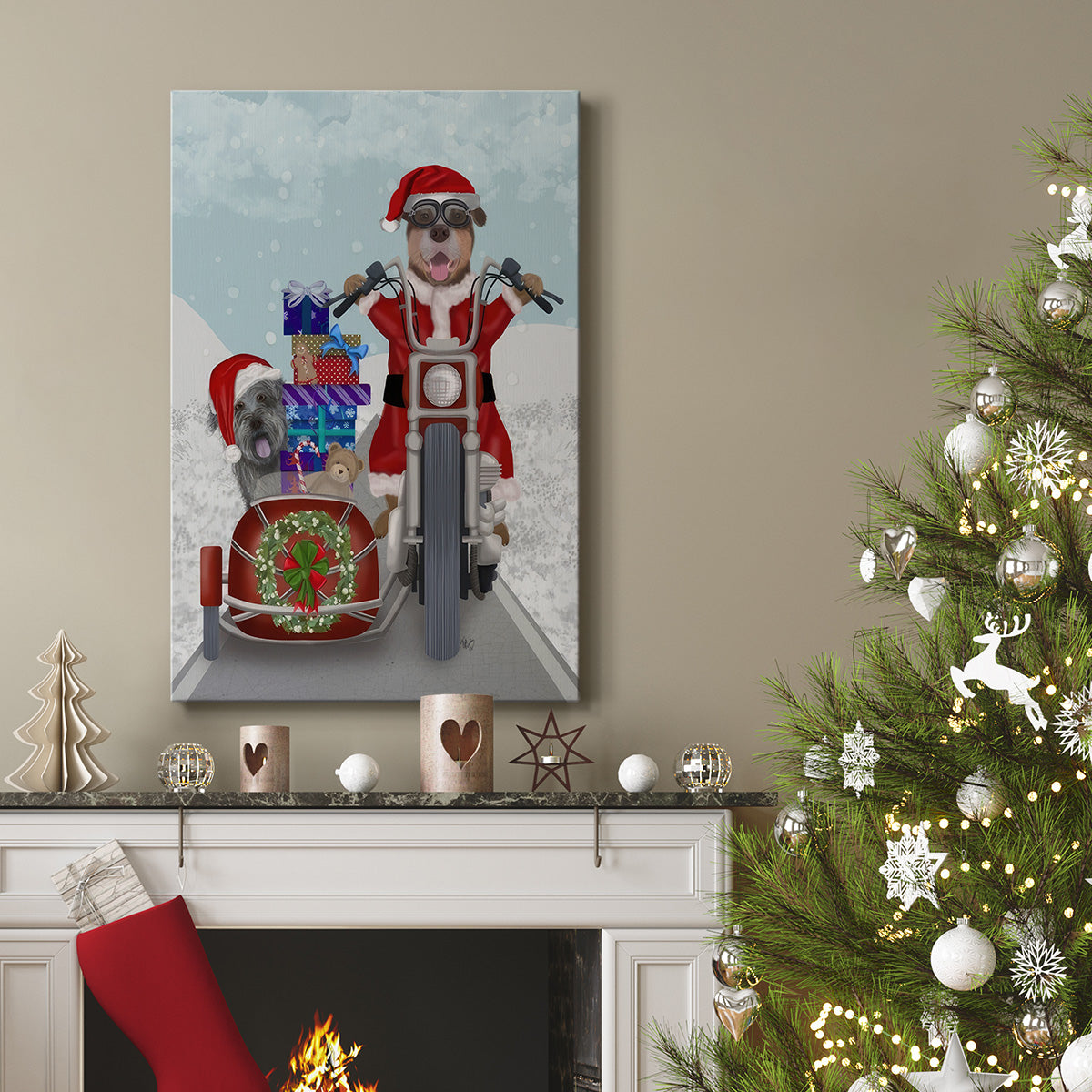 Christmas Mutts Christmas Chopper - Gallery Wrapped Canvas