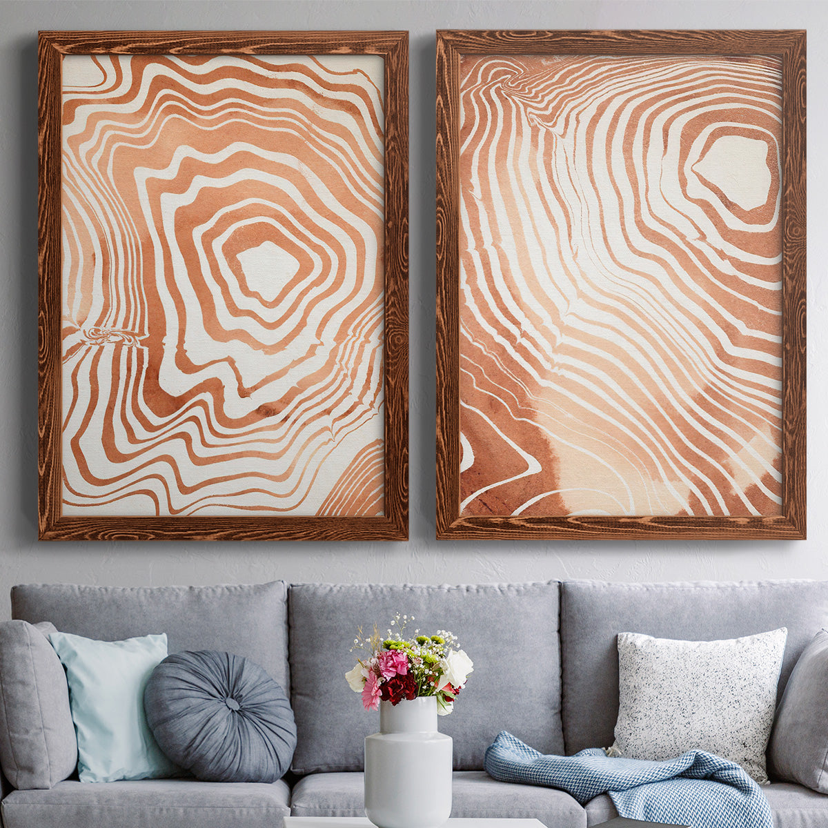 Wood Grain Suminagashi I - Premium Framed Canvas 2 Piece Set - Ready to Hang