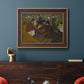 Impressionist cabaret interior scene by Henri de Toulouse-Lautrec in an ornate bronzed mahogany wood frame displayed in a dark-toned interior setting.