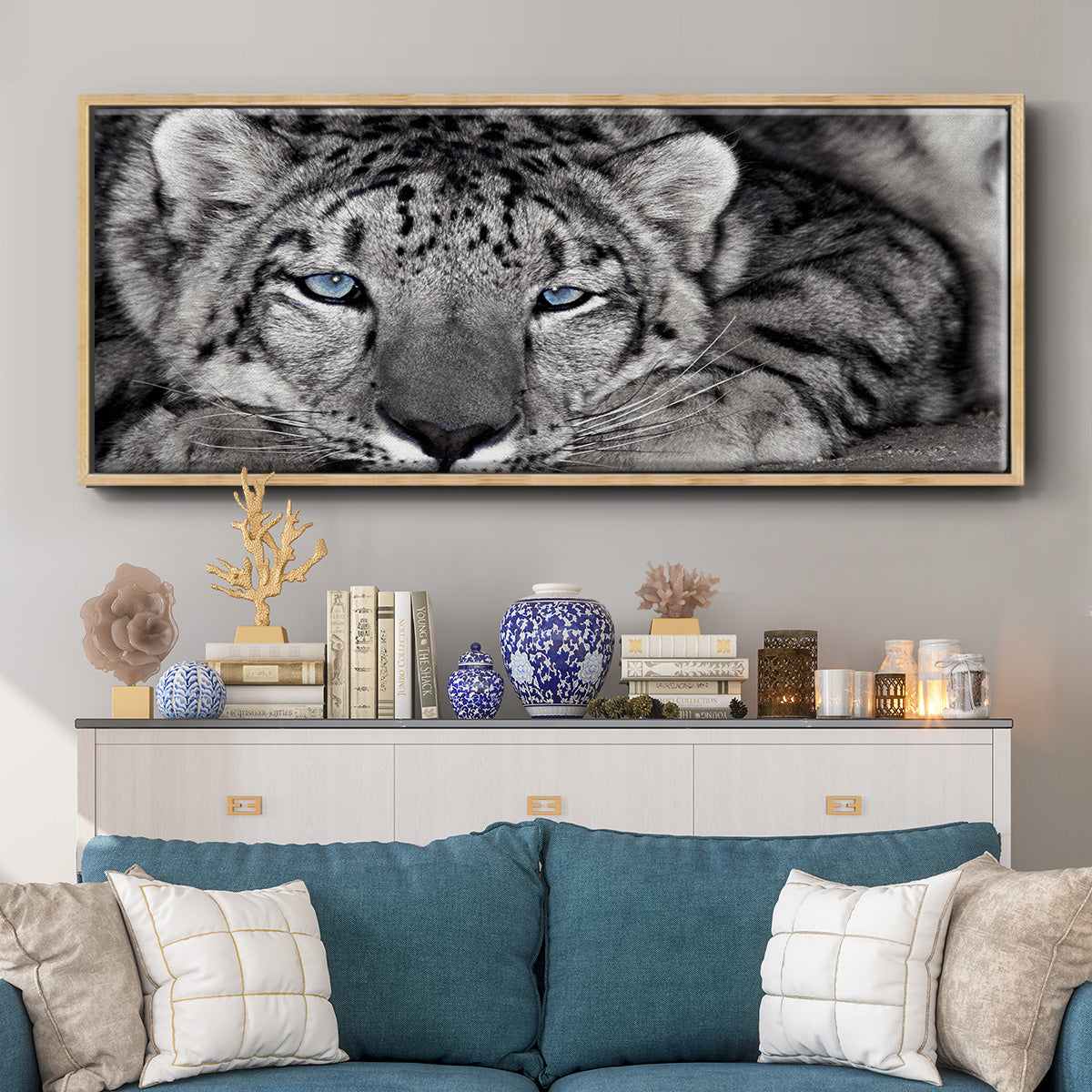 Snow Leopard Sanctuary - Floater Framed Canvas Print