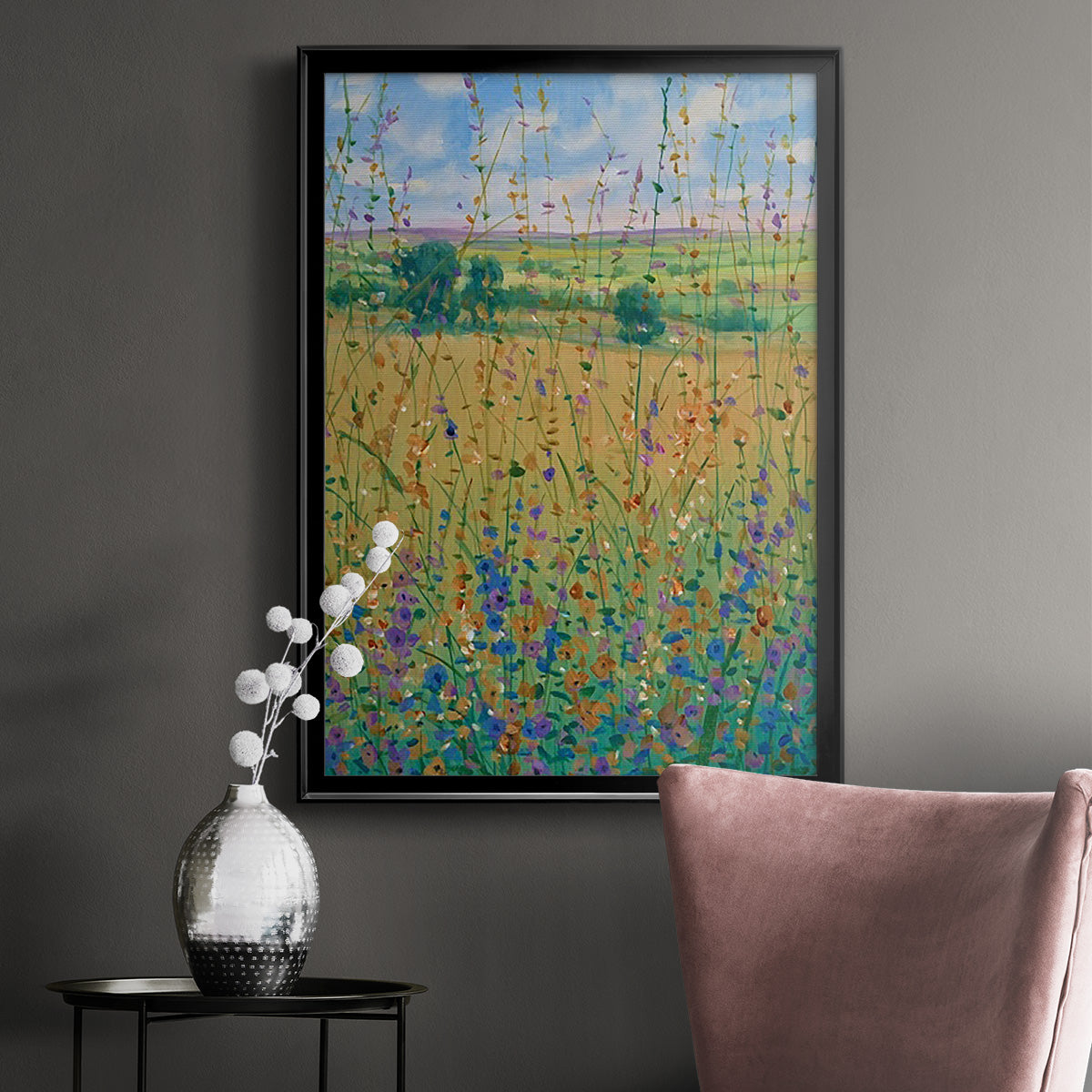 Wildflower Path I - Modern Framed Canvas Print