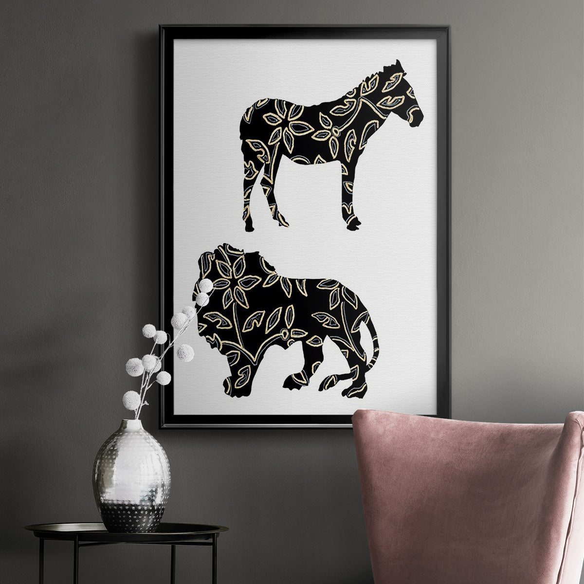 Ornamental Safari Animals I - Modern Framed Canvas Print