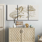 Three-panel canvas wall art featuring whimsical mermaid resting by sea, displayed above a cabinet in an entryway.