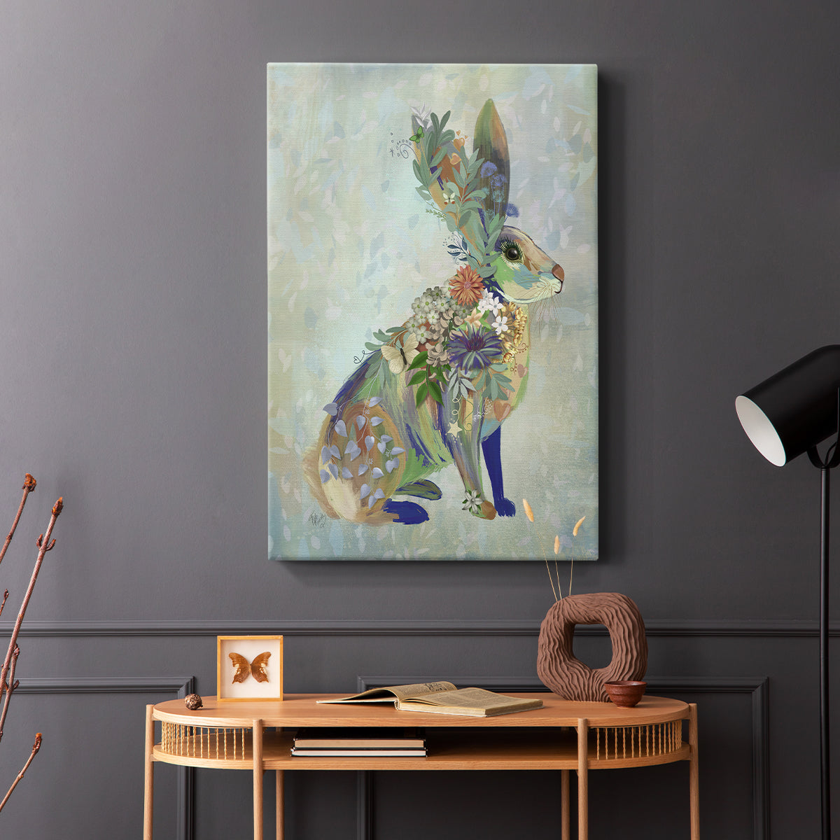 Fantastic Florals Hare, Sitting - Canvas Art Print